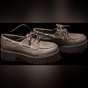 No Boundaries Women’s Platform Boat Shoes Size 10 M Brown Lug Sole Comfort Foam